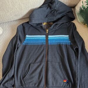 Aviator Nation Dark Blue Hoodie with Light Blue Stripes